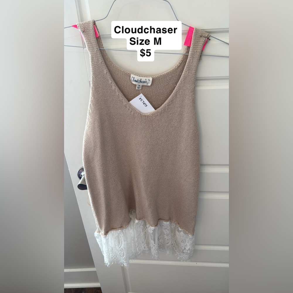 Claudia Richard Beige Knit Top with Lace Detail